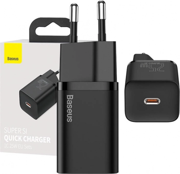 chargeur rapide Baseus Super Si 25W avec USB‑C (noir)