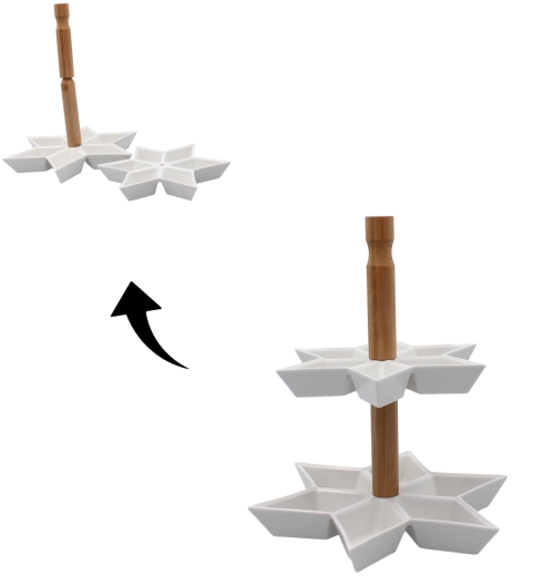 Présentoir à deux niveaux en forme d’étoile en céramique avec poignée en bambou