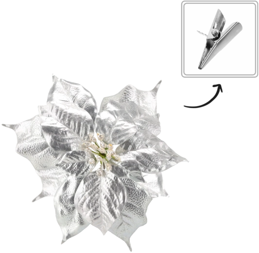 Étoile de Noël artificielle 25 cm argentée avec clip