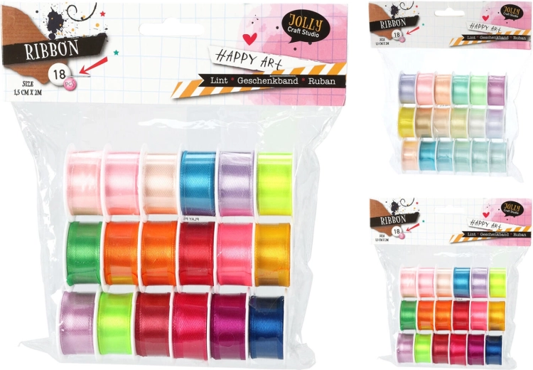 Ruban de liage 2 m, largeur 1,5 cm, assortiment de couleurs