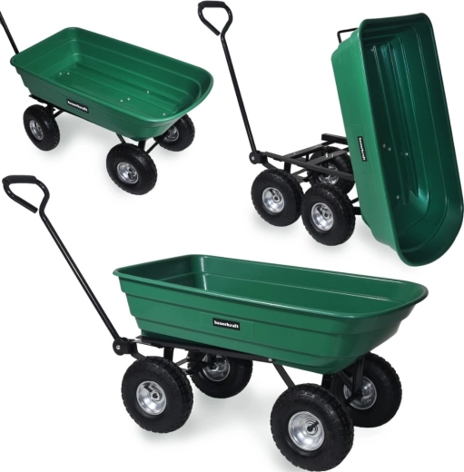 Chariot de transport de jardin avec benne basculante, 100 l / 300 kg, vert