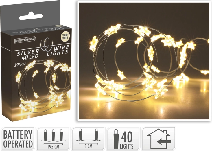 Éclairage LED de Noël étoiles 1,95 m, 40 LED, blanc chaud - 1 pièce