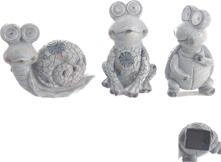 Décoration de jardin solaire en polystone – petit animal gris 14 × 7 × 11,5 cm (3 variantes)