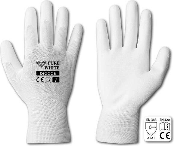 Gants de travail en polyester avec revêtement PU – blanc, taille 8