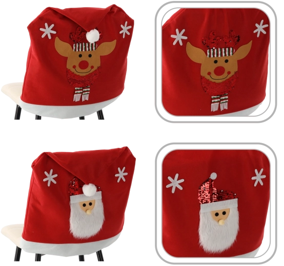 Housse de dossier de chaise de Noël, motifs assortis – Père Noël et renne