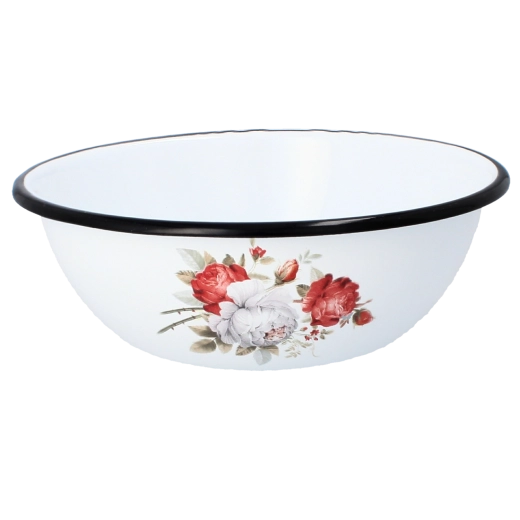 Bol émaillé 1,5 l, diamètre 20 cm, motif rose blanche
