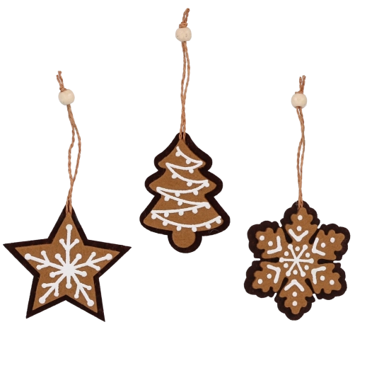 Décorations de Noël en feutre pain d’épices 6 × 7,5 cm, lot de 12 pièces