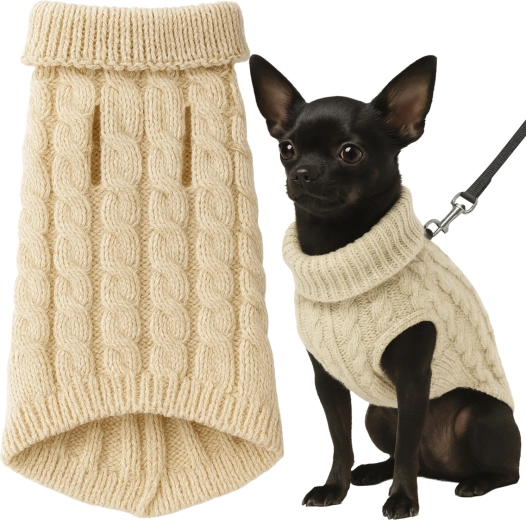 Pull d’hiver tricoté pour chien et chat PURLOV, beige, taille S