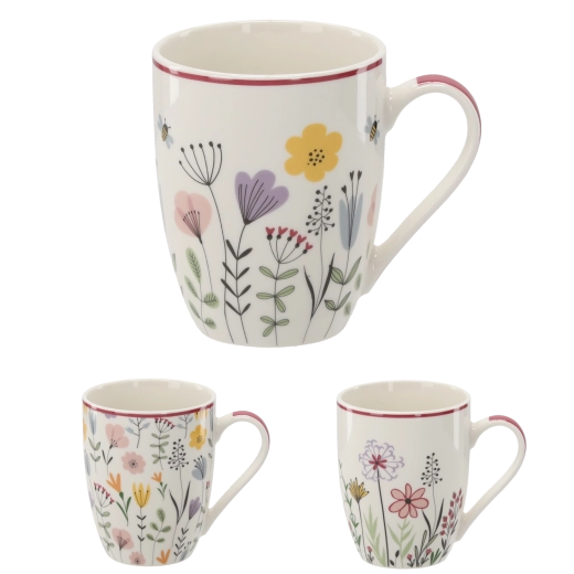 Mug en porcelaine 340 ml avec motif de fleurs des prés New Bone China