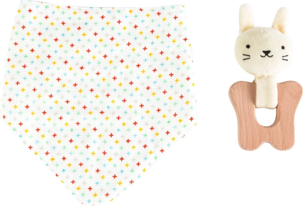 Petit Collage Set Lapin hochet de dentition et bavoir