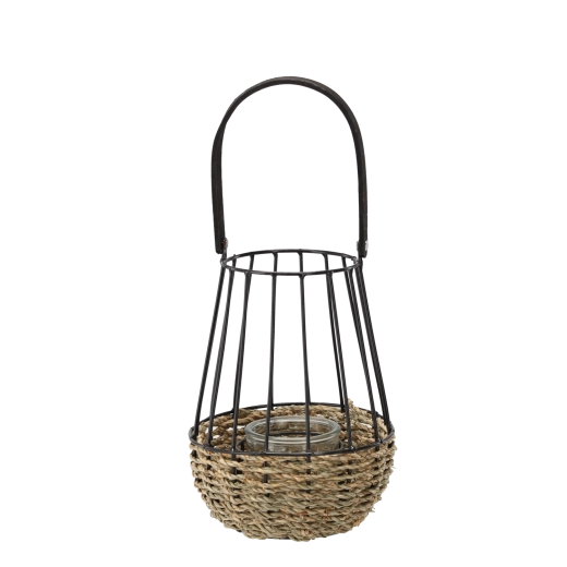 Lanterne en métal noir–brun avec insert en verre 22 × 37 cm