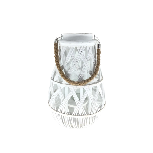 Lanterne blanche en osier avec insert en verre 24 × 55 cm