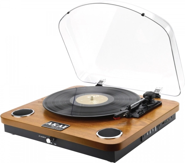 Tourne-disque AKAI au style rétro en bois avec Bluetooth, USB et SD