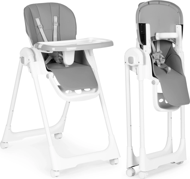 Chaise haute réglable en hauteur, double plateau et revêtement en éco-cuir ECOTOYS, gris foncé