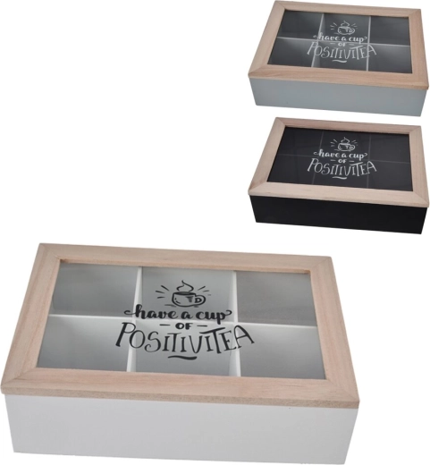 Boîte à thé en bois 24 × 17 × 7 cm (3 variantes)