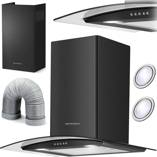 Hotte cheminée 60 cm BERDSEN BT-201, verre noir et inox