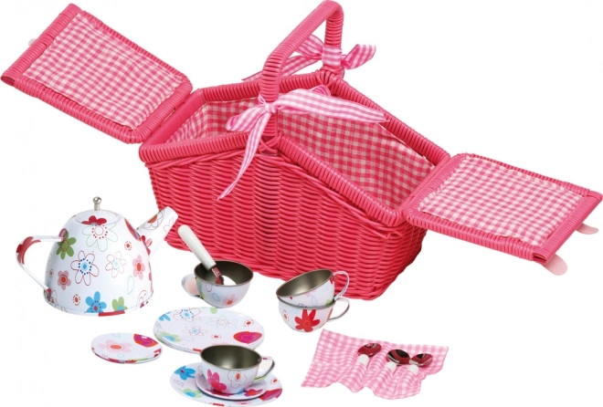 Panier de pique-nique rose avec vaisselle small foot