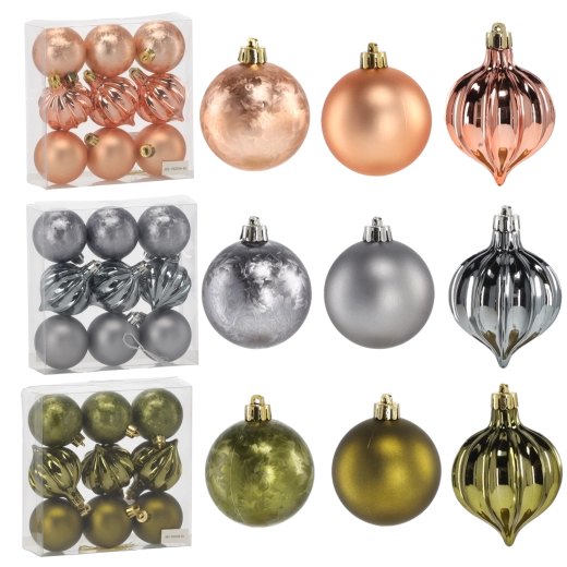 Set de boules de Noël 6 cm – olive, cuivré et graphite, 9 pcs
