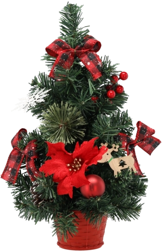 Petit sapin de Noël artificiel 40 cm dans un pot rouge avec poinsettias