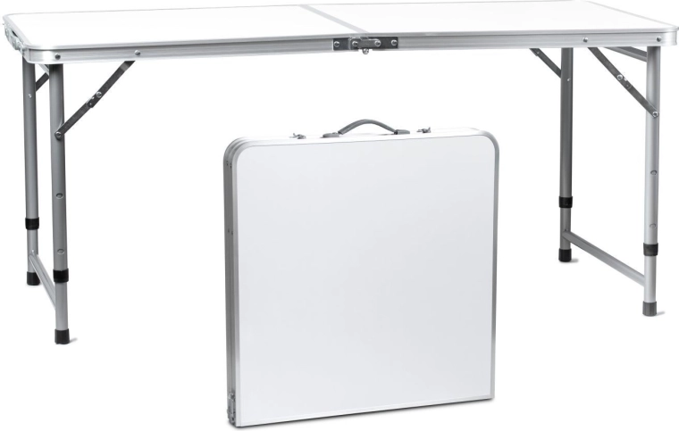 Table de camping pliante avec poignée et hauteur réglable 120 × 60 cm, blanche