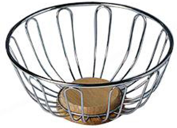 Corbeille à fruits en fil métallique avec fond en bois 23,7 × 11,5 cm