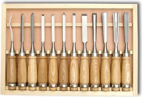 Set de ciseaux à bois de sculpture 12 pièces dans coffret en bois