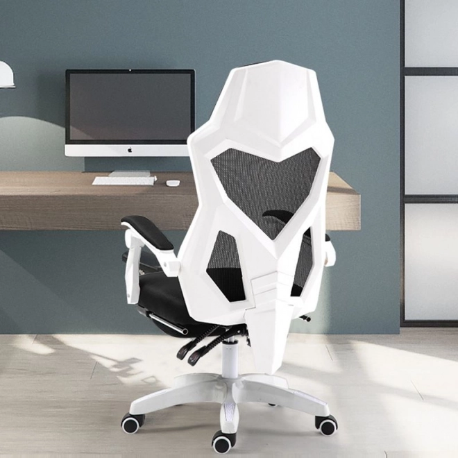 Chaise de bureau ergonomique pivotante avec appuie-tête et repose-pieds - blanc