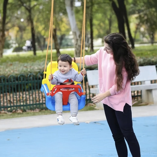 balançoire pour enfants 3‑en‑1 avec dossier haut et barre de sécurité