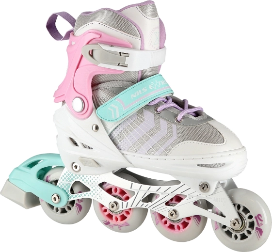 Patins ajustables pour enfants 4-en-1 NILS Extreme NH18192 blanc-rose – M (34-38)