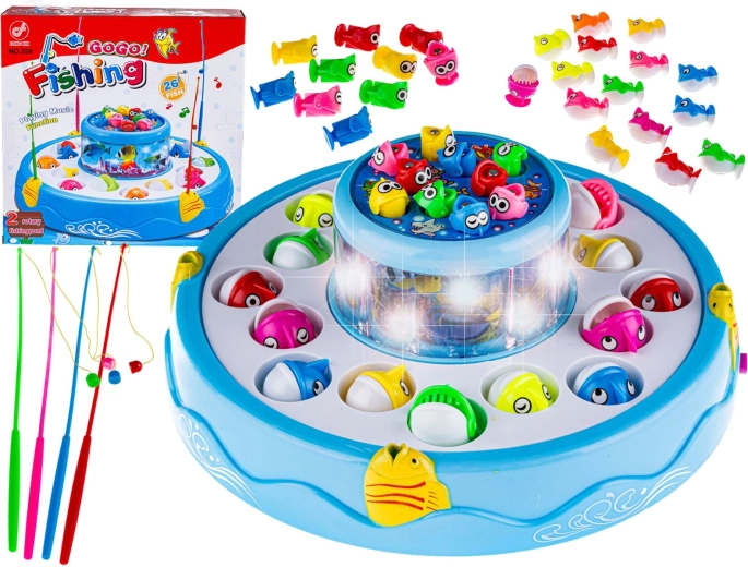 Jeu familial de pêche aux poissons avec deux bassins, lumière et son