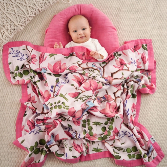 Couverture mousseline de bambou Magnolia Lovebirds 106x106 cm