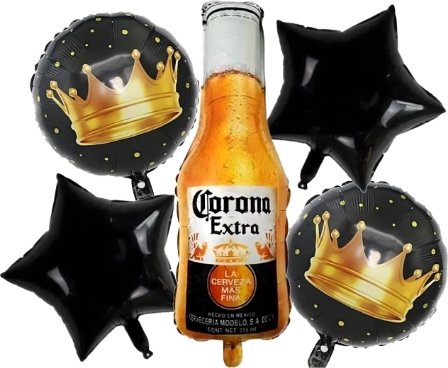 Set de ballons d’anniversaire Corona – bouteille de bière et couronnes (5 pcs)