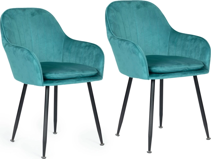 ModernHome chaise rembourrée en velours pour salle à manger et salon, turquoise (lot de 2 pièces)