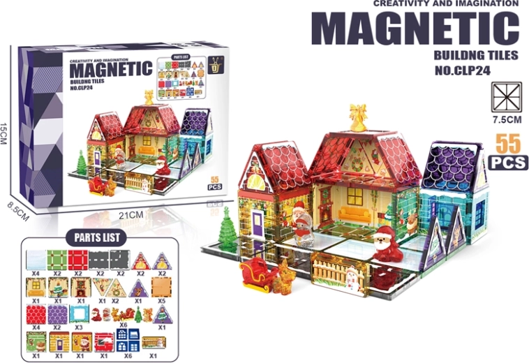 Jeu de construction magnétique – maisons colorées (55 pièces)