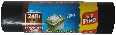Sacs poubelle extra résistants 240 l, 120 × 150 cm, noirs, FINO (8 pcs)