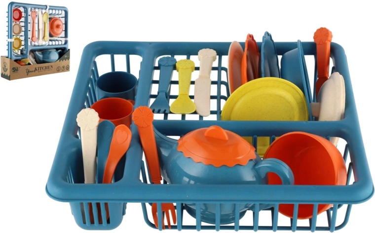 Set de vaisselle pour enfants avec égouttoir – ensemble en plastique pour jouer