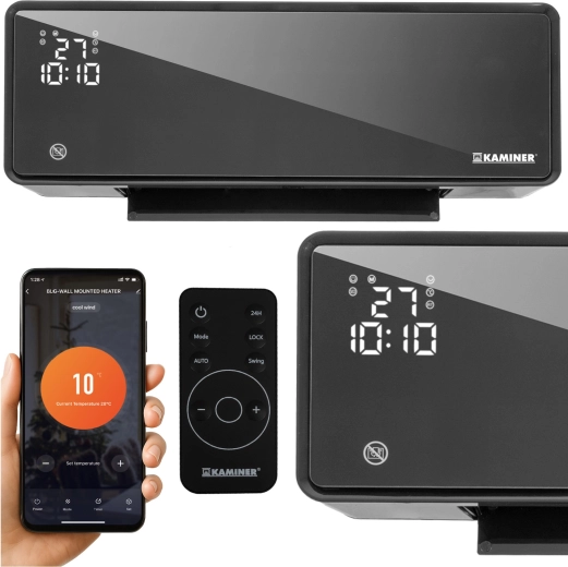 Rideau d’air KAMINER ZELVION avec Wi‑Fi et télécommande 1000 W / 2000 W noir – Noir