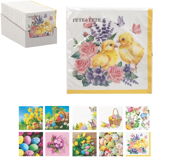 Serviettes en papier de Pâques Agneau parmi les fleurs 33 × 33 cm, 3 plis, 20 pièces