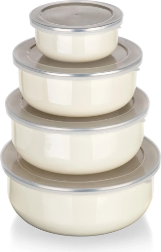 Ensemble de bols émaillés avec couvercles Amande (8 pièces)