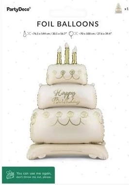 Ballon en aluminium autoportant en forme de gâteau « Happy Birthday »