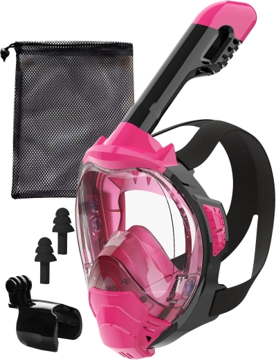Masque de snorkeling intégral S/M rose avec DryTop et support pour GoPro - 1 pièce