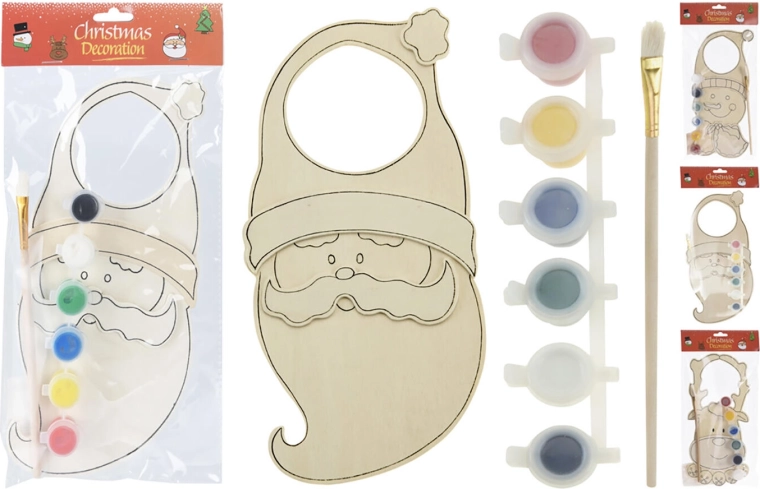 Décoration de porte de Noël suspendue en bois à peindre, motifs assortis