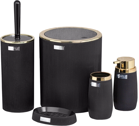 Ensemble de salle de bain rond 5 pcs noir/or