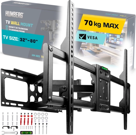 Support mural pour TV 32–80" Humberg, capacité 70 kg