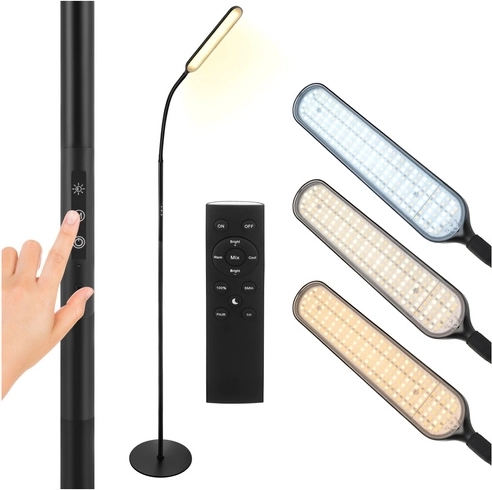Lampadaire LED 180 cm noir avec télécommande et minuterie IZOXIS