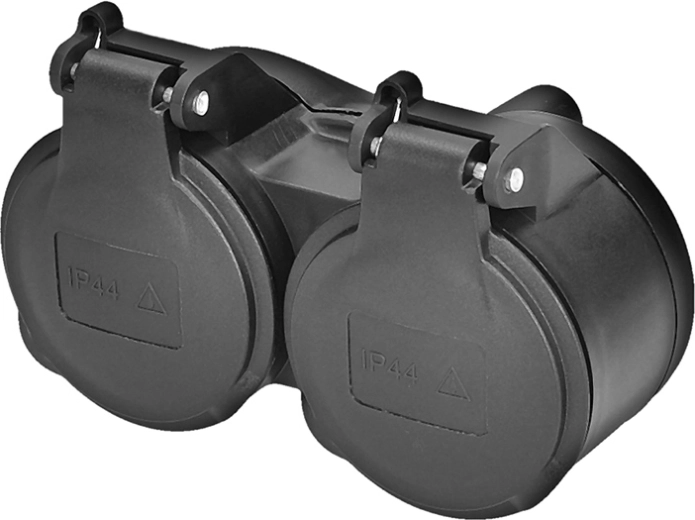 Double prise Solight pour environnement humide IP44 noire