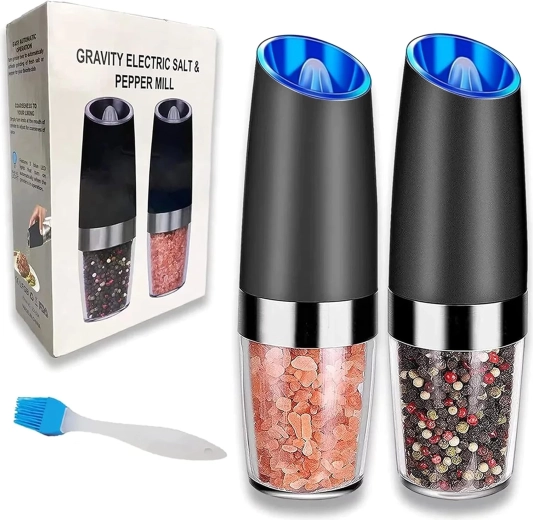 Set de 2 moulins électriques gravitationnels pour sel, poivre et épices