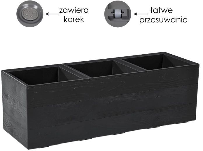 Jardinière Karo Recycled 90 × 30 cm noire avec imitation bois