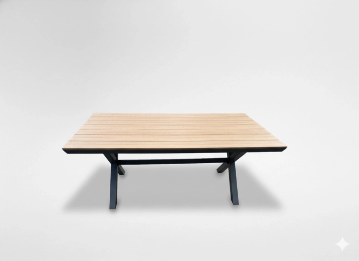 Table de jardin en aluminium avec plateau en polywood, gris foncé