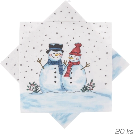 Serviettes en papier avec motif bonhomme de neige 33 × 33 cm, 20 pcs